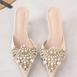 Pearl Decor stiletto heeled mules